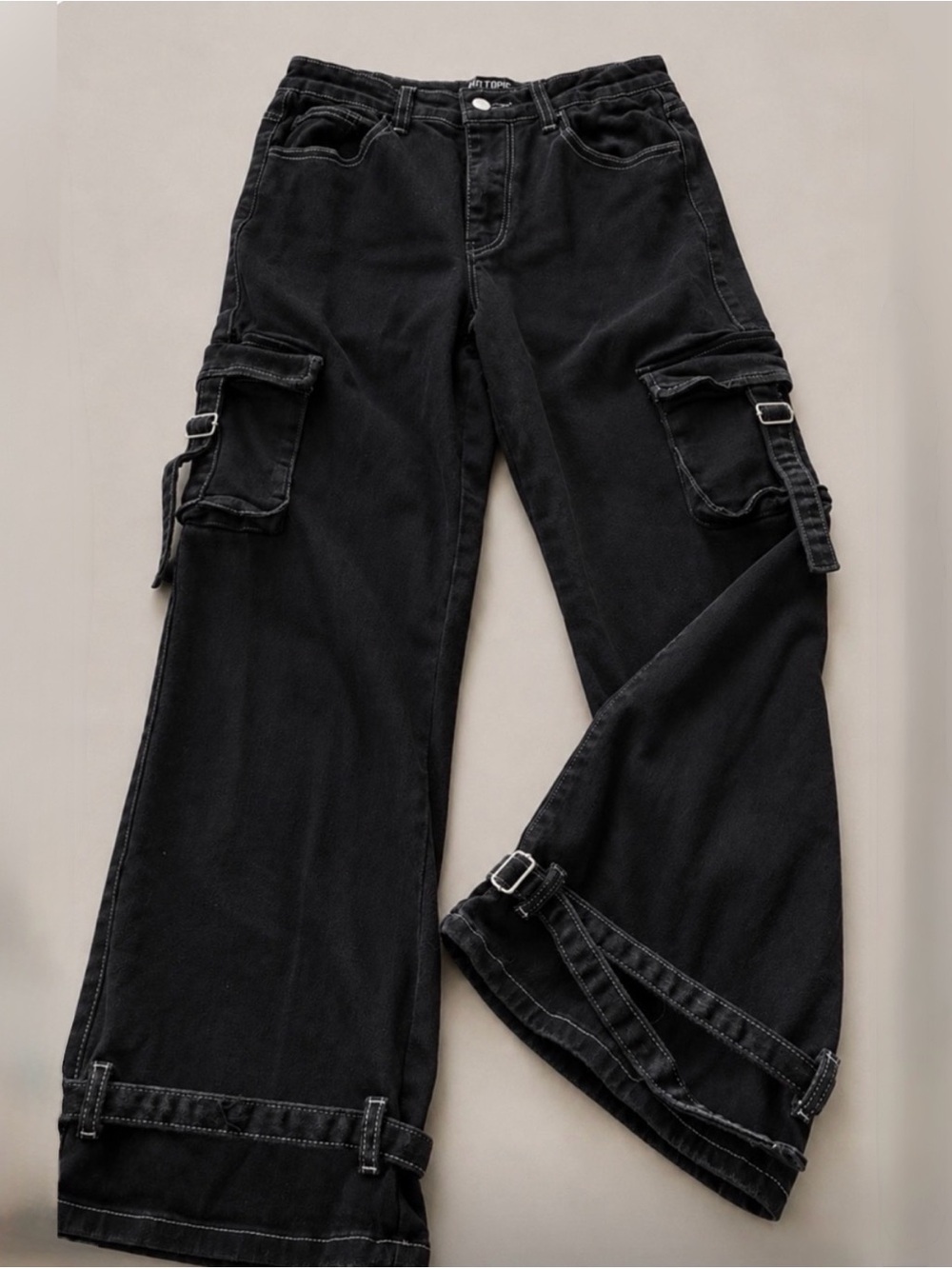 Hot Topic Cargo Carpenter Pants Y2K Goth  Emo Punk Wide Leg Buckle Straps Size 7